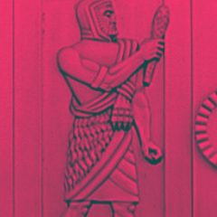 Colorized figure of the deity Ogma on door at the American Library of Congress annex.